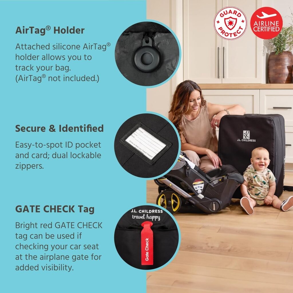J.L. Childress Padded Bag for Doona Evenflo Shyft Dualride - Travel Bag for Airplane, Fits Most Infant Car Seats, Airport Accessories for Gate or Baggage Check, AirTag Compatible - Elite, Black J.L. Childress Padded Bag for Doona Evenflo Shyft Dualride - Travel Bag for Airplane, Fits Most Infant Car Seats, Airport Accessories for Gate or Baggage Check, AirTag Compatible - Elite, Black